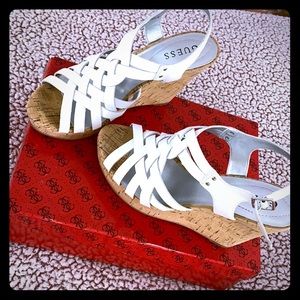 White Leather GUESS Wedge Heels